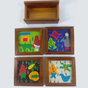 Applique Work Coaster - Set of 4 with holder