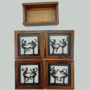 Bastar Tribal Iron Work Coaster - Set of 4 with holder
