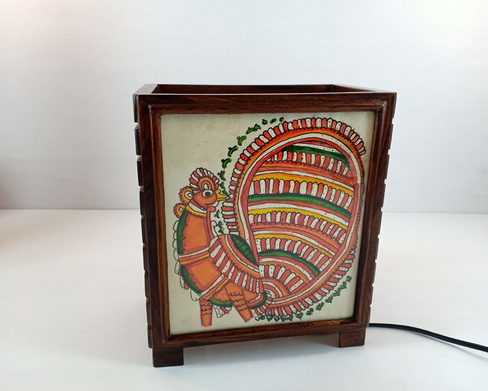 Leather Painting Table Lamp Peacock Design - Image 2