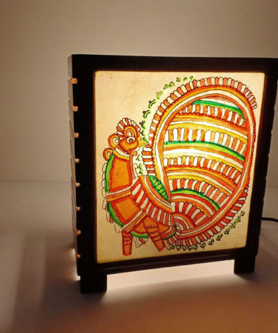 Leather Painting Table Lamp Peacock Design