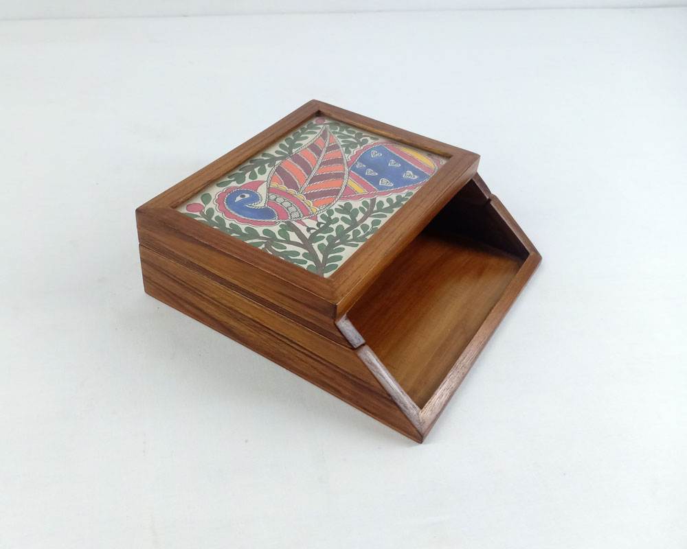 Mithila Art Napkin Box Peacock Design - Image 2