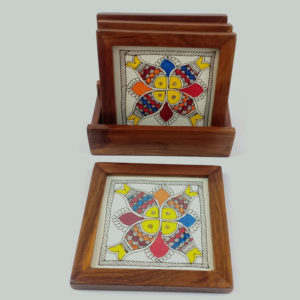 Mithila Art Coaster - Set of 4 with holder Fish No. 1