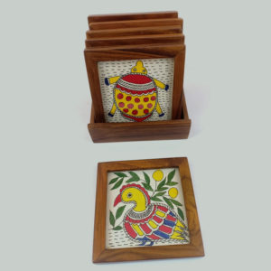 Mithila Art Coaster - Set of 6 with holder Fish No. 3