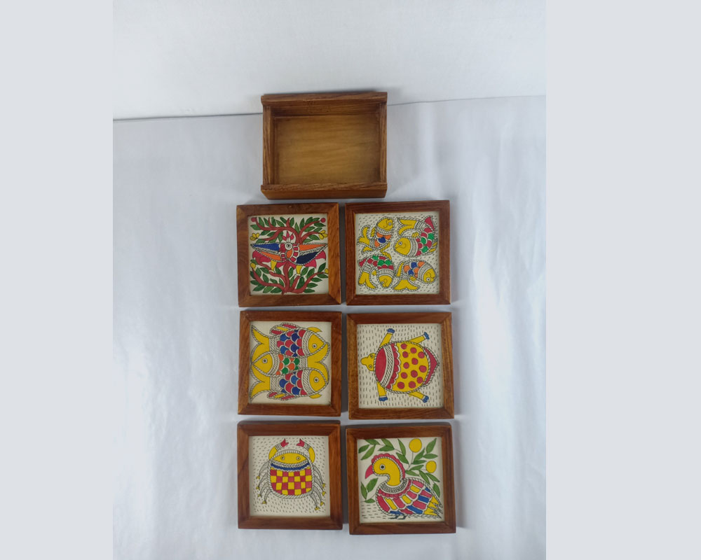 Mithila Art Coaster - Set of 6 with holder Fish No. 3 - Image 3