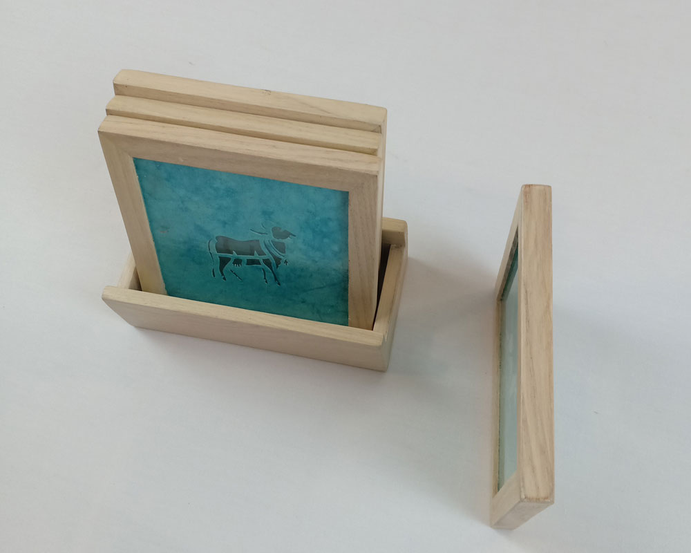 Sanjhi Art Coaster - Set of 4 with holder Animal set - Image 2