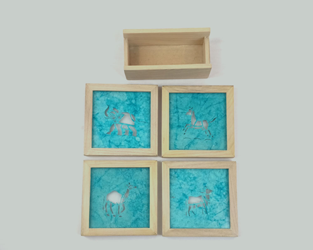 Sanjhi Art Coaster - Set of 4 with holder Animal set - Image 4