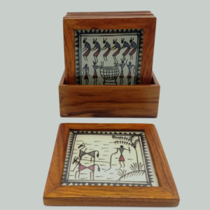 Saura Tribal Art Coaster - Set of 6 with holder
