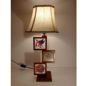 Leather/Gond/Pattachitra Mix Art: Table Lamp with shade