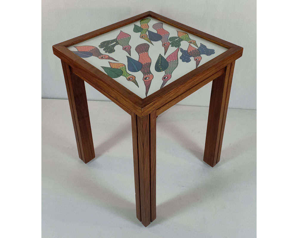Gond Tribal Art Side Table 13" square - Image 2