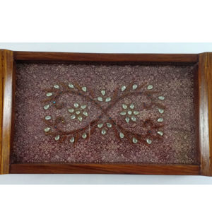 Kundan Zardozi Work Tray Small Maroon Design