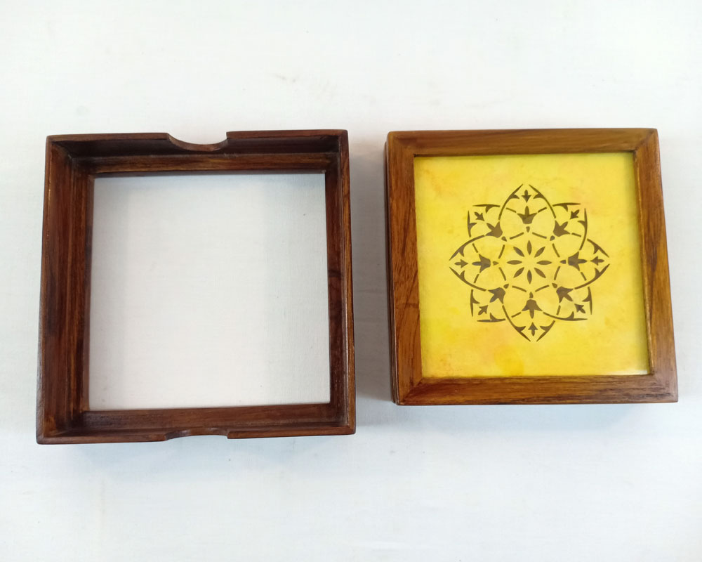 Sanjhi Art Coaster - Set of 2 with holder - Image 2