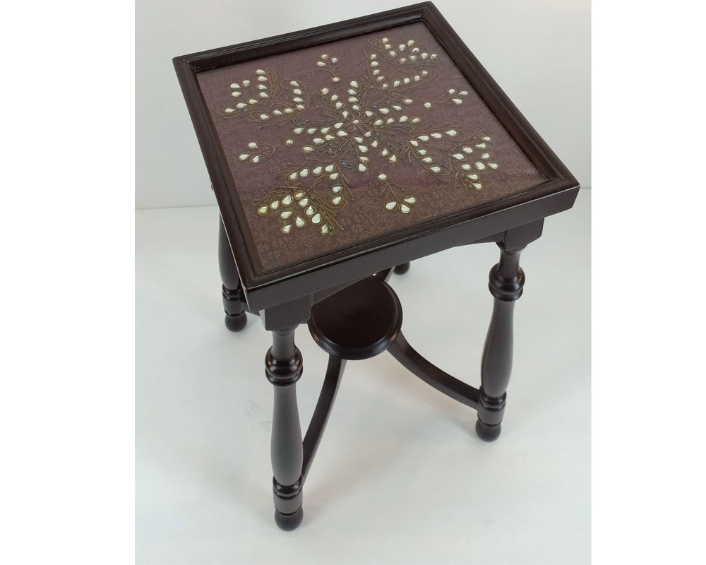 Kundan Zardozi Work Side Table Small Maroon - Image 3