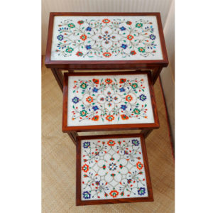 Marble Inlay Work Nest of 3 set