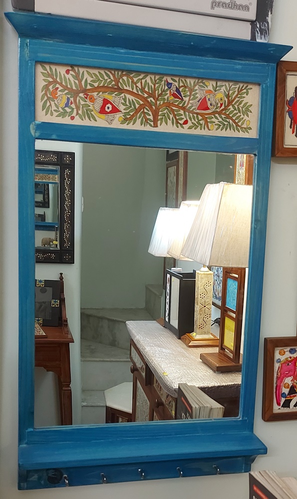 Mithila Art Blue Framed Mirror - Image 3